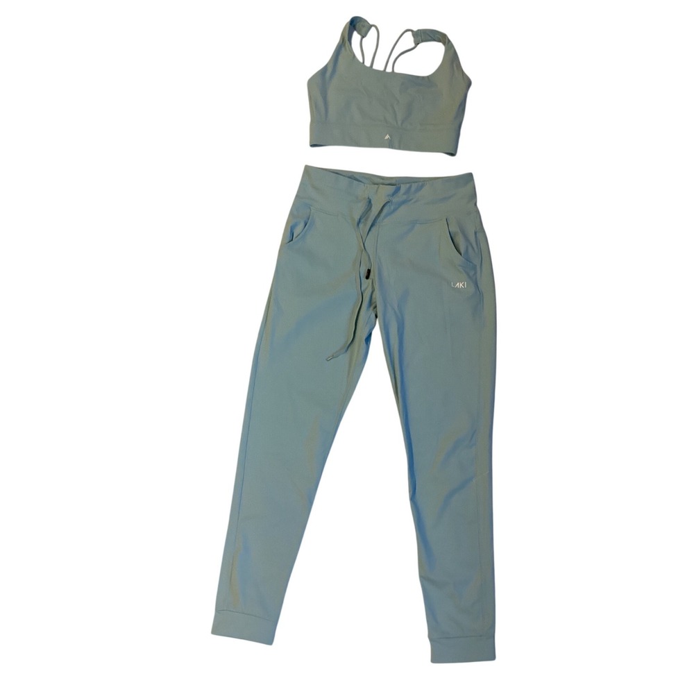 Laki Activewear Set Light Blue Strappy Sports Bra Medium & Joggers XL Womens